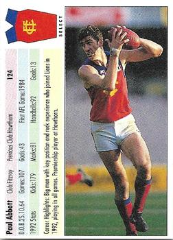 1993 Select AFL #124 Paul Abbott Back